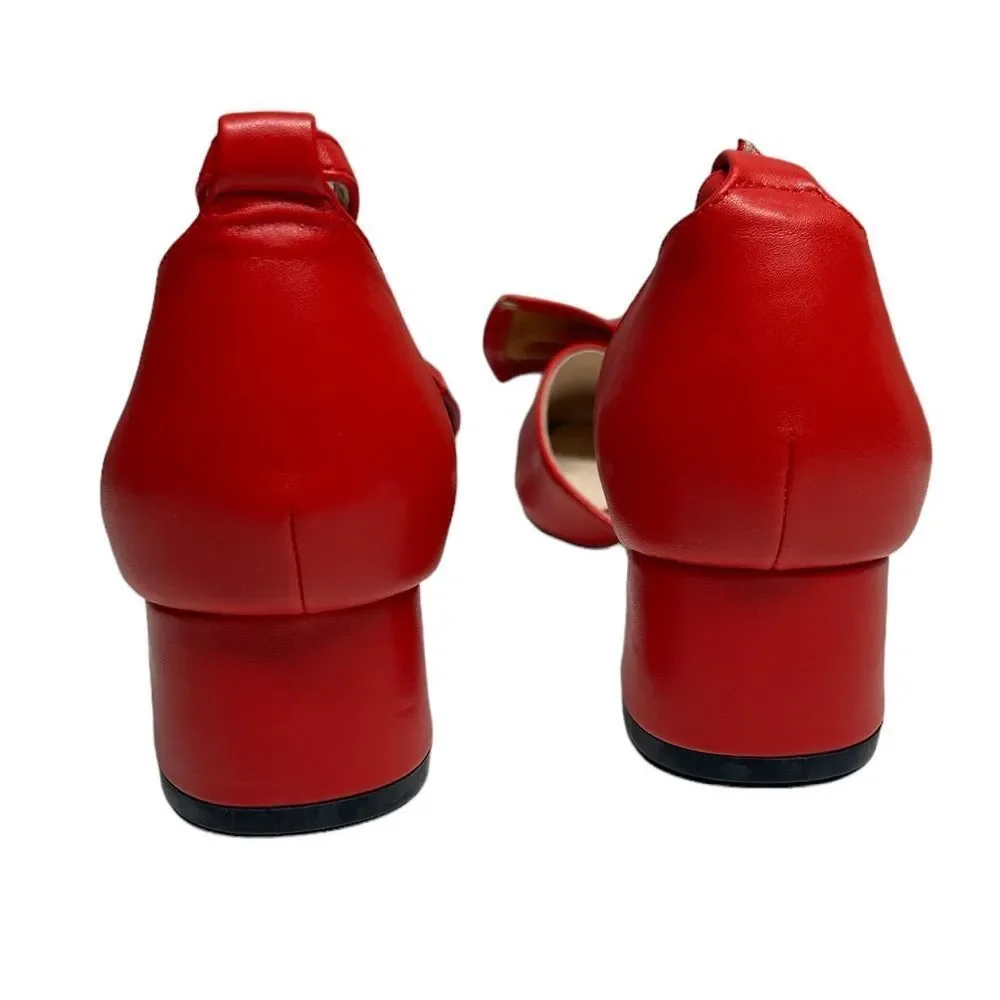 Coutgo Red Small Heels Block Heel Bow on Top Formal Cute Dress Shoes Size 6 - Picture 3 of 9